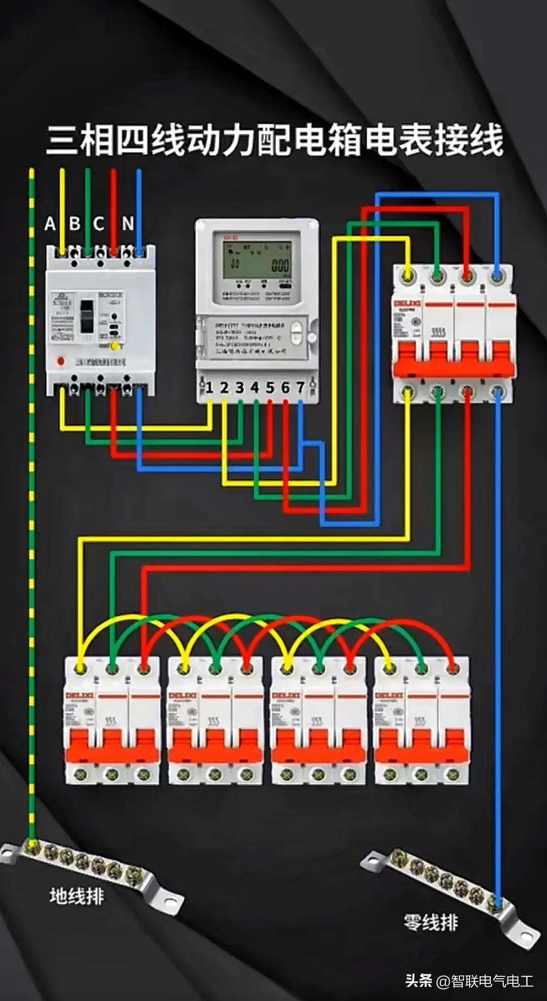 2024版三相四線動力配電箱電表接線實物彩圖詳解